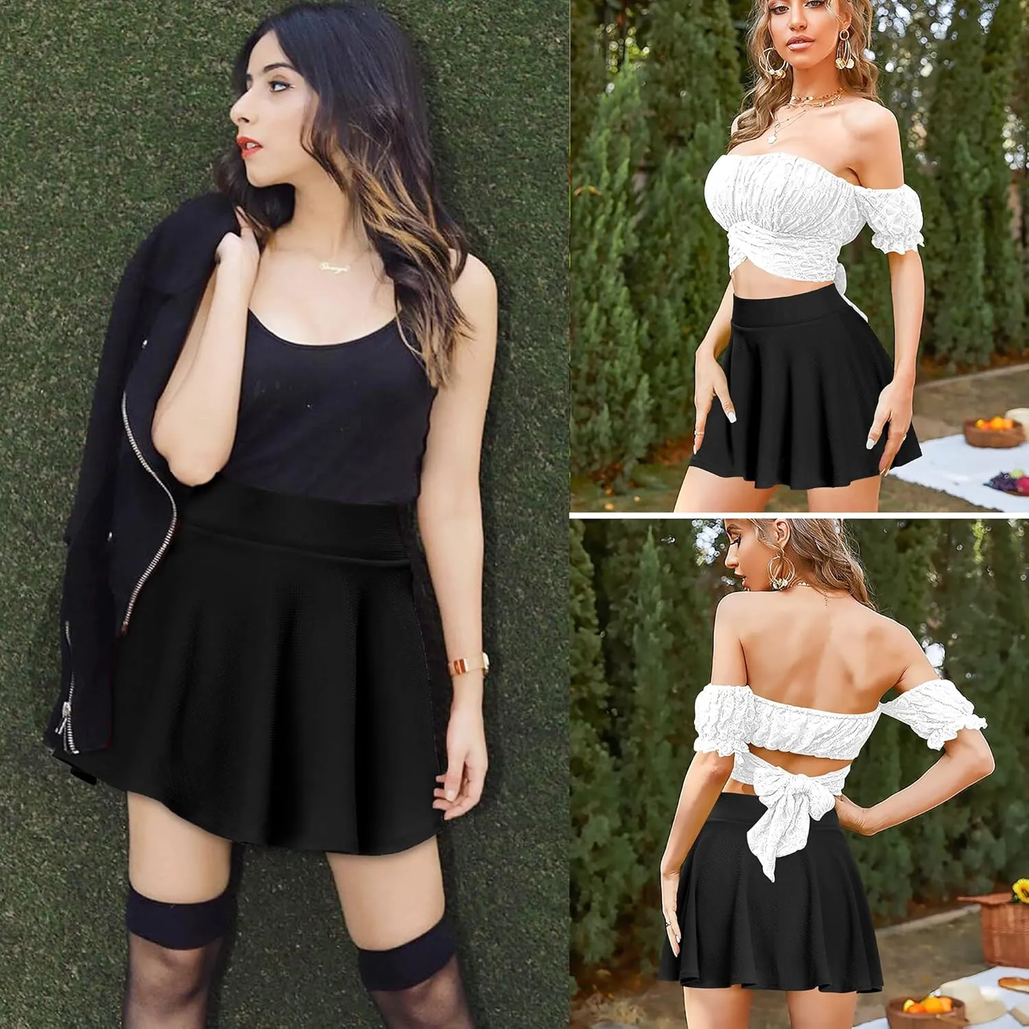 High Waisted Pleated Skirts for Women Skater Tennis Skirt with Shorts Pockets Mini A-Line Skirt