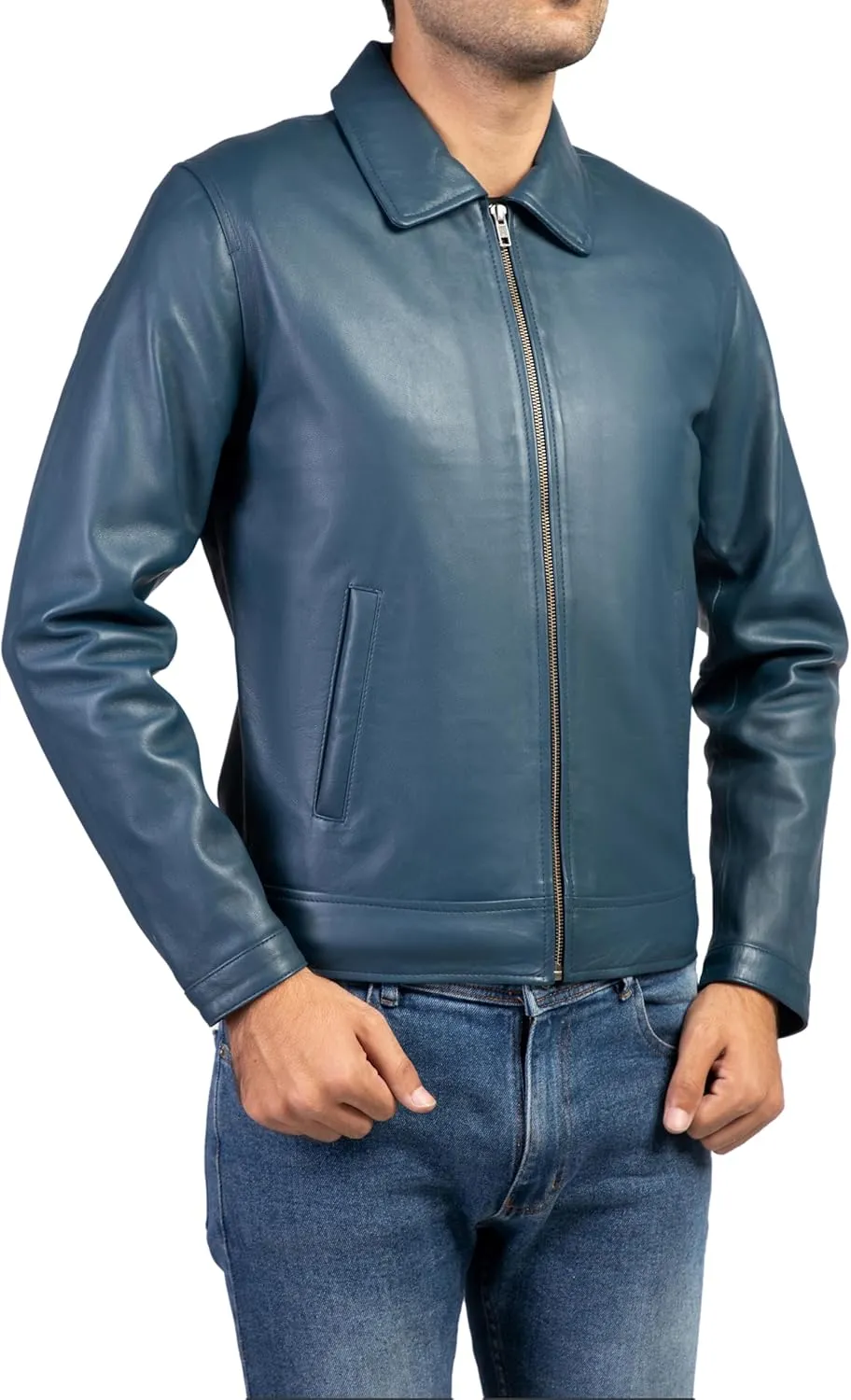 Jild Polo Collar Premium Leather Jacket Men - Old School Classic Style Everyday Wear Real Lambskin Mens Leather Jacket