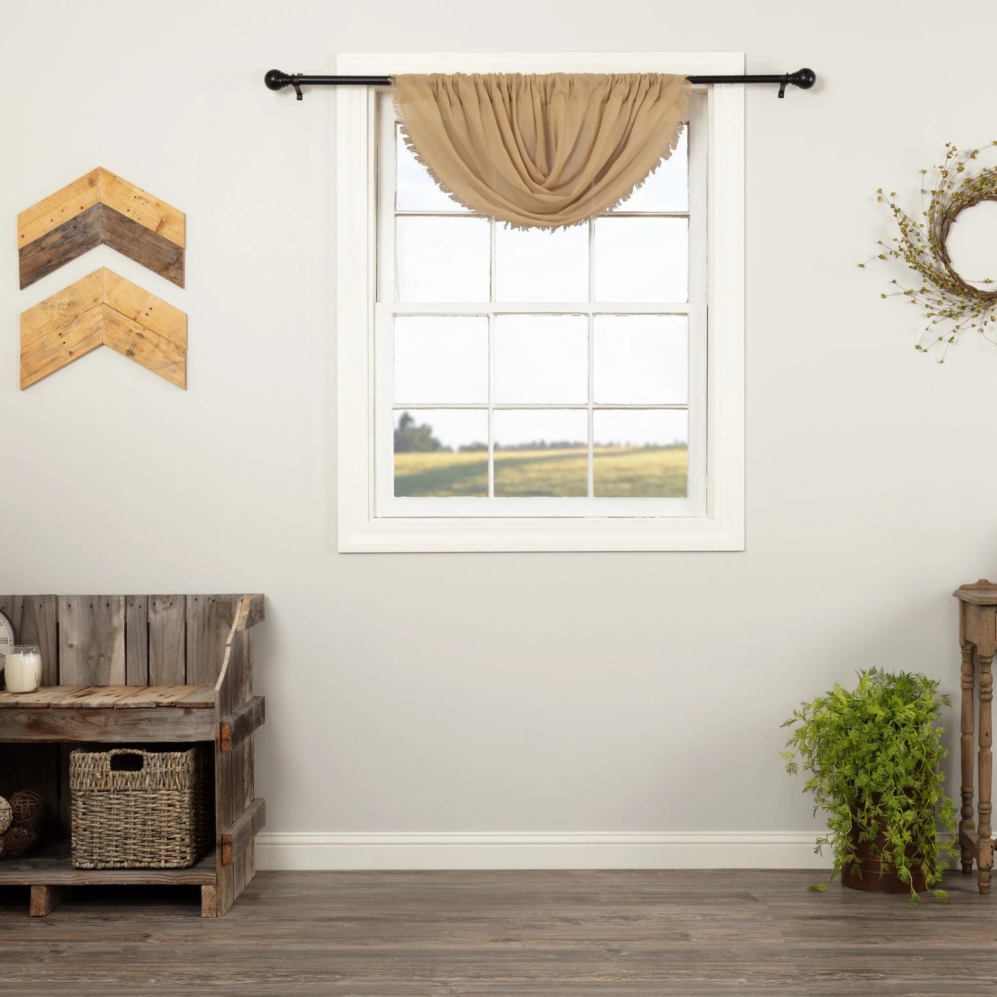 Khaki Fringed Tobacco Cloth Balloon Valance