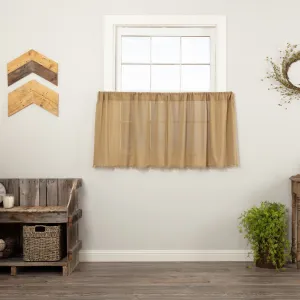 Khaki Fringed Tobacco Cloth Tier Curtains 24"