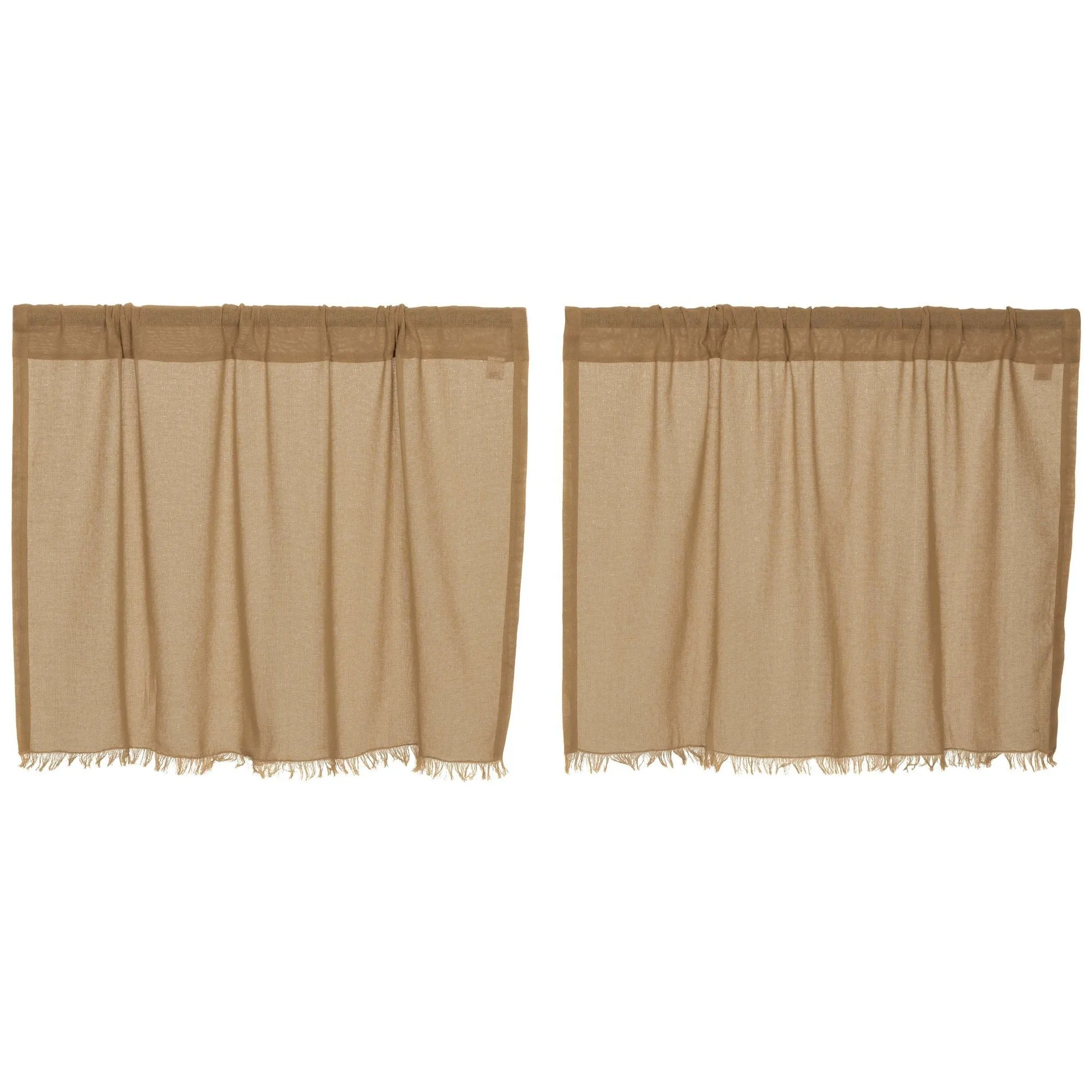 Khaki Fringed Tobacco Cloth Tier Curtains 24"