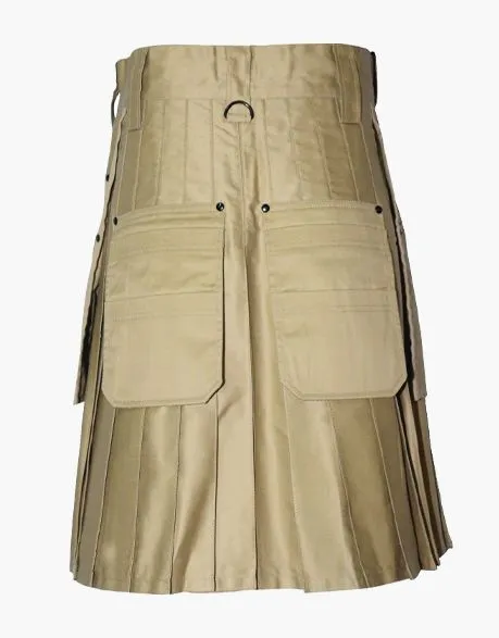 KHAKI SLANT POCKETS UTILITY KILT