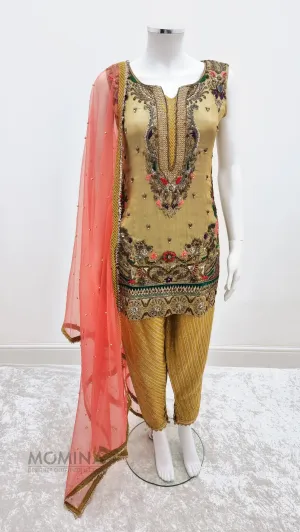 Khuda Baksh Gold Resham Masoori 3-Piece Suit