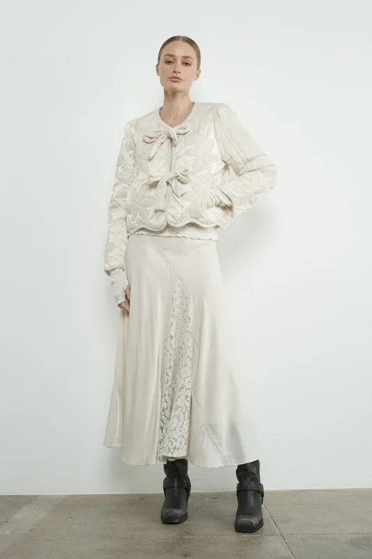 Lana Long Sleeve Velvet Floral Patchwork Quilted Jacket Cream