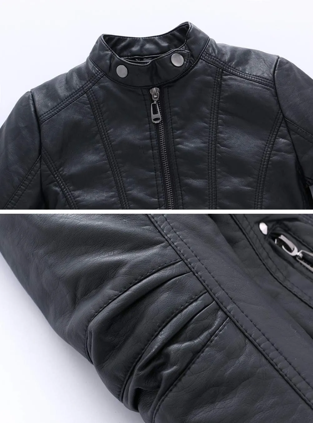 LOKTARC Boys Stand Collar Leather Jackets Kids Spring Faux Leather Motorcycle Coats