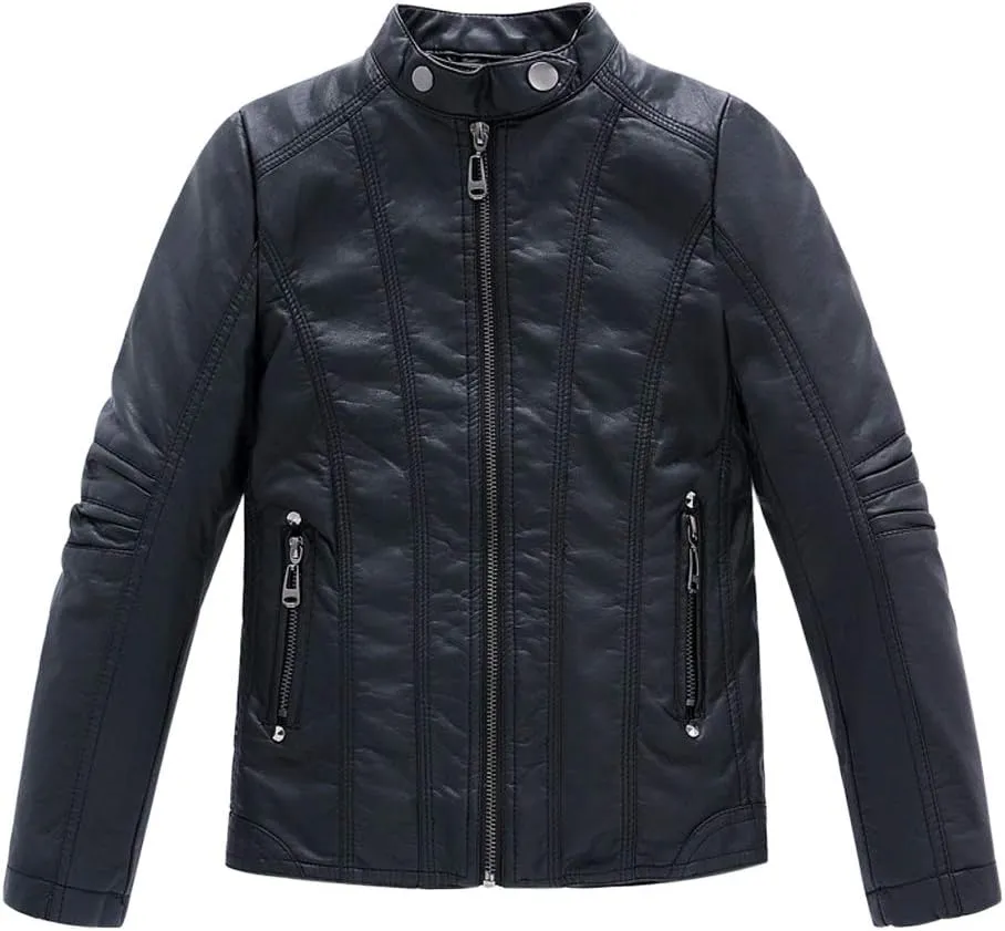 LOKTARC Boys Stand Collar Leather Jackets Kids Spring Faux Leather Motorcycle Coats