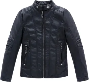 LOKTARC Boys Stand Collar Leather Jackets Kids Spring Faux Leather Motorcycle Coats
