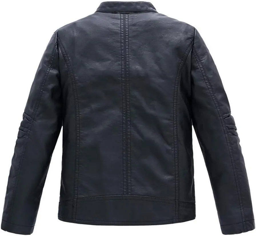 LOKTARC Boys Stand Collar Leather Jackets Kids Spring Faux Leather Motorcycle Coats