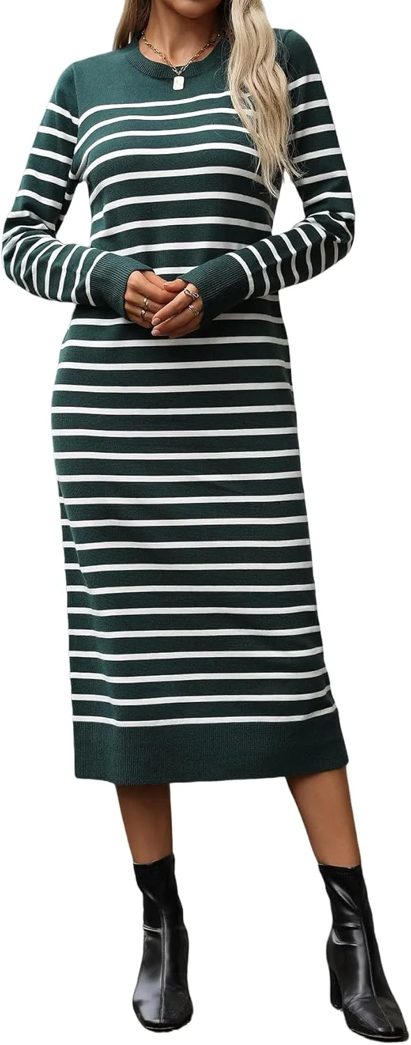 Long Sweater Dress for Women Loose Knitwear Striped Long Dresses Stylish Autumn and Winter Outfits