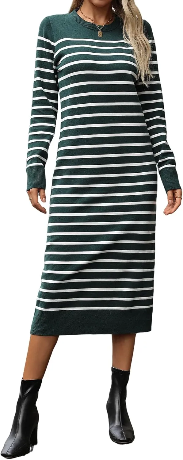 Long Sweater Dress for Women Loose Knitwear Striped Long Dresses Stylish Autumn and Winter Outfits