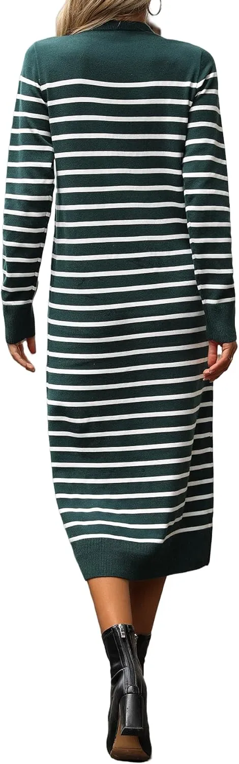 Long Sweater Dress for Women Loose Knitwear Striped Long Dresses Stylish Autumn and Winter Outfits