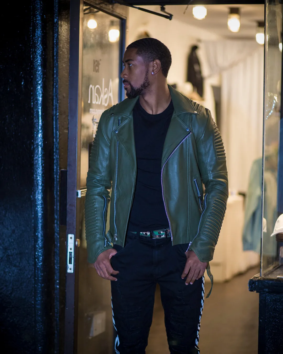 MEN PLAIN OLIVE- BIKER RIBBLES WITHOUT FUR