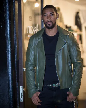 MEN PLAIN OLIVE- BIKER RIBBLES WITHOUT FUR