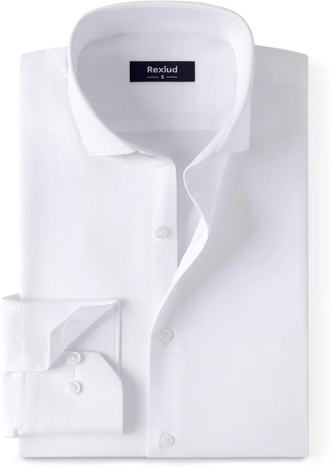 Men's Dress Shirt Stretch Formal Shirt Business Casual Cutaway Collar Long Sleeve Convertible Cuffs Solid