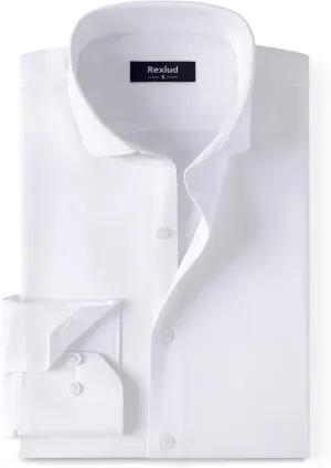 Men's Dress Shirt Stretch Formal Shirt Business Casual Cutaway Collar Long Sleeve Convertible Cuffs Solid
