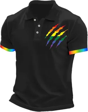 Men's Gay Pride Polo Shirt Rainbow Flag Claw Mark Tshirt LGBTQ Equality T Shirts Human Rights Shirt