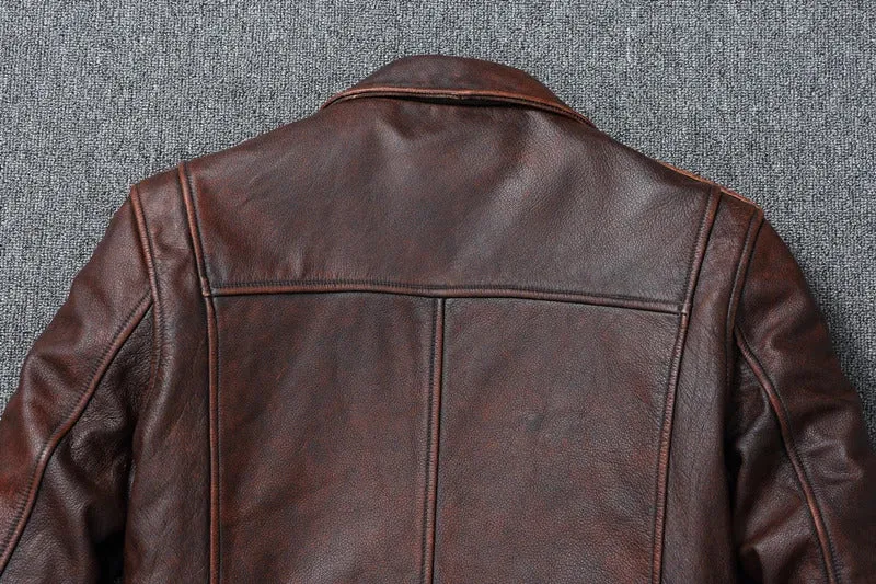 Mens Genuine Leather Biker Jacket: Real Cowhide Winter Coat