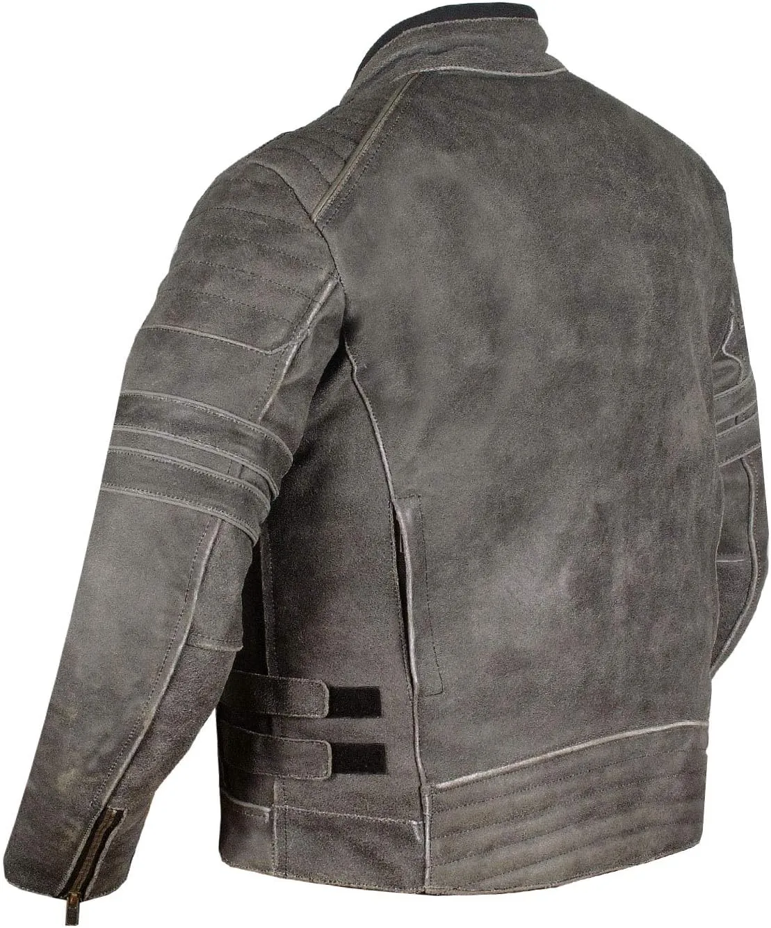Men's SHADOW Motorcycle Jacket - Distressed Cowhide Leather  Armor High Visibility Vintage Biker Jacket Black L