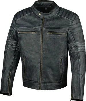 Men's SHADOW Motorcycle Jacket - Distressed Cowhide Leather  Armor High Visibility Vintage Biker Jacket Black L