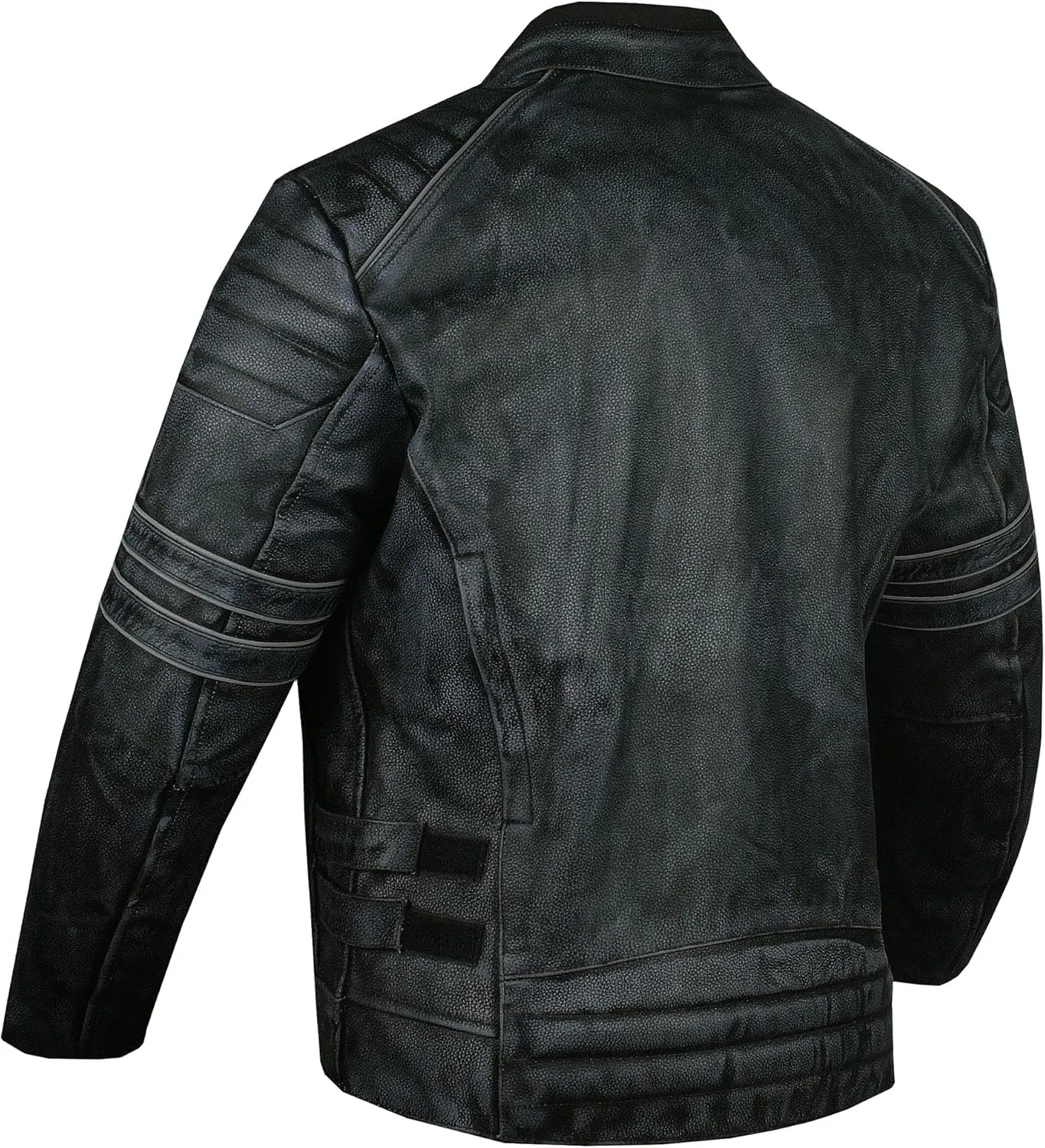 Men's SHADOW Motorcycle Jacket - Distressed Cowhide Leather  Armor High Visibility Vintage Biker Jacket Black L