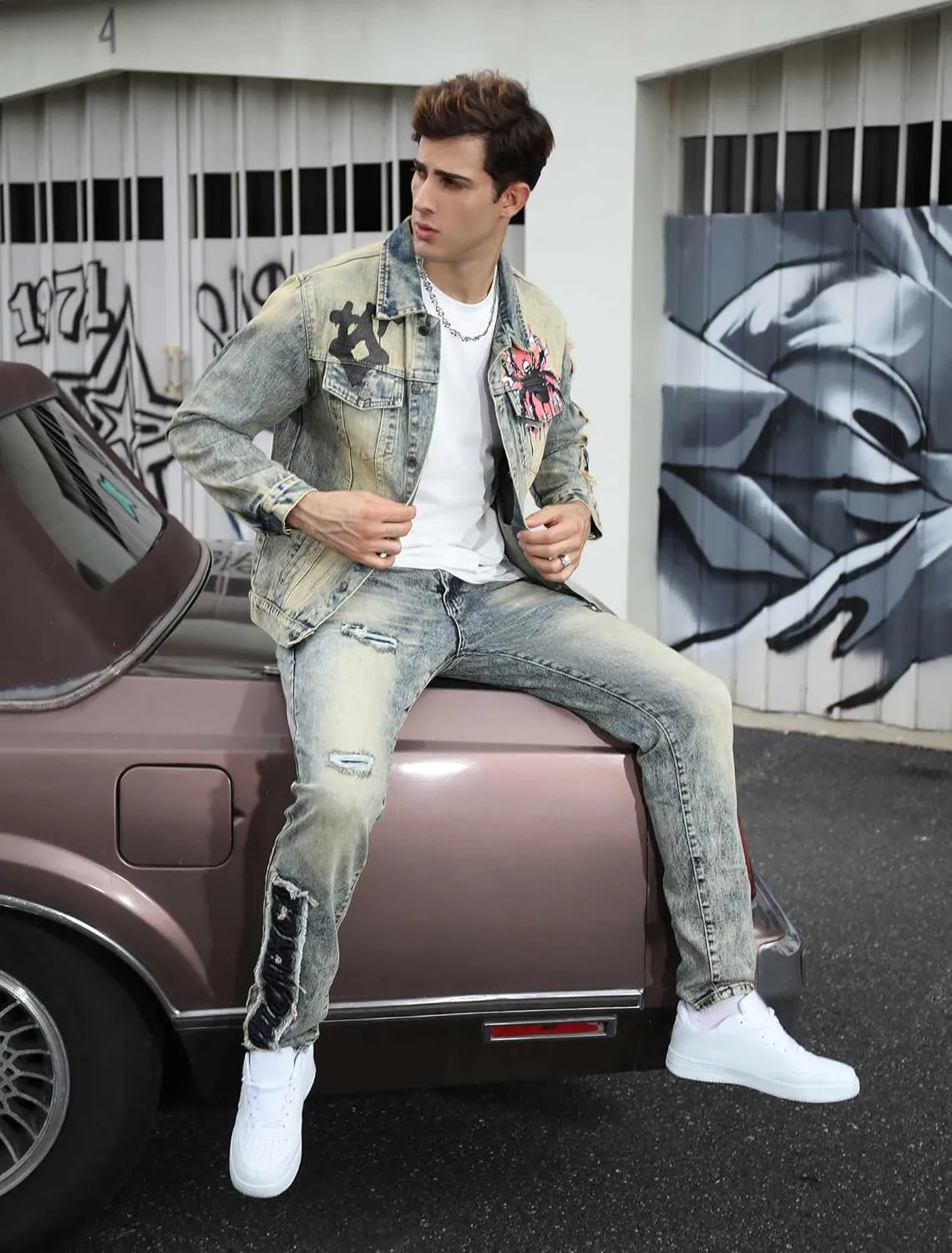 Men's Slim Fit Jeans Skinny Stretch Ripped Jeans Streetwear Distressed Destoryed Denim Pants