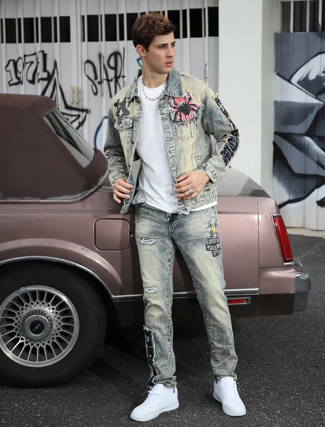 Men's Slim Fit Jeans Skinny Stretch Ripped Jeans Streetwear Distressed Destoryed Denim Pants