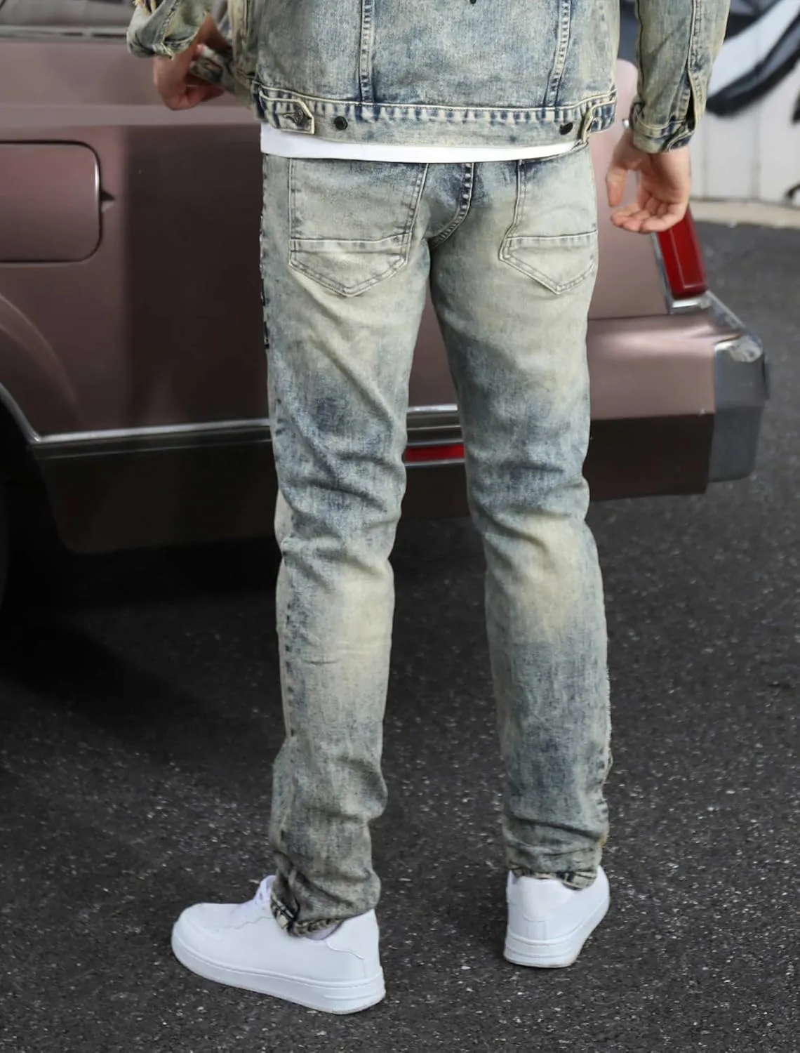 Men's Slim Fit Jeans Skinny Stretch Ripped Jeans Streetwear Distressed Destoryed Denim Pants