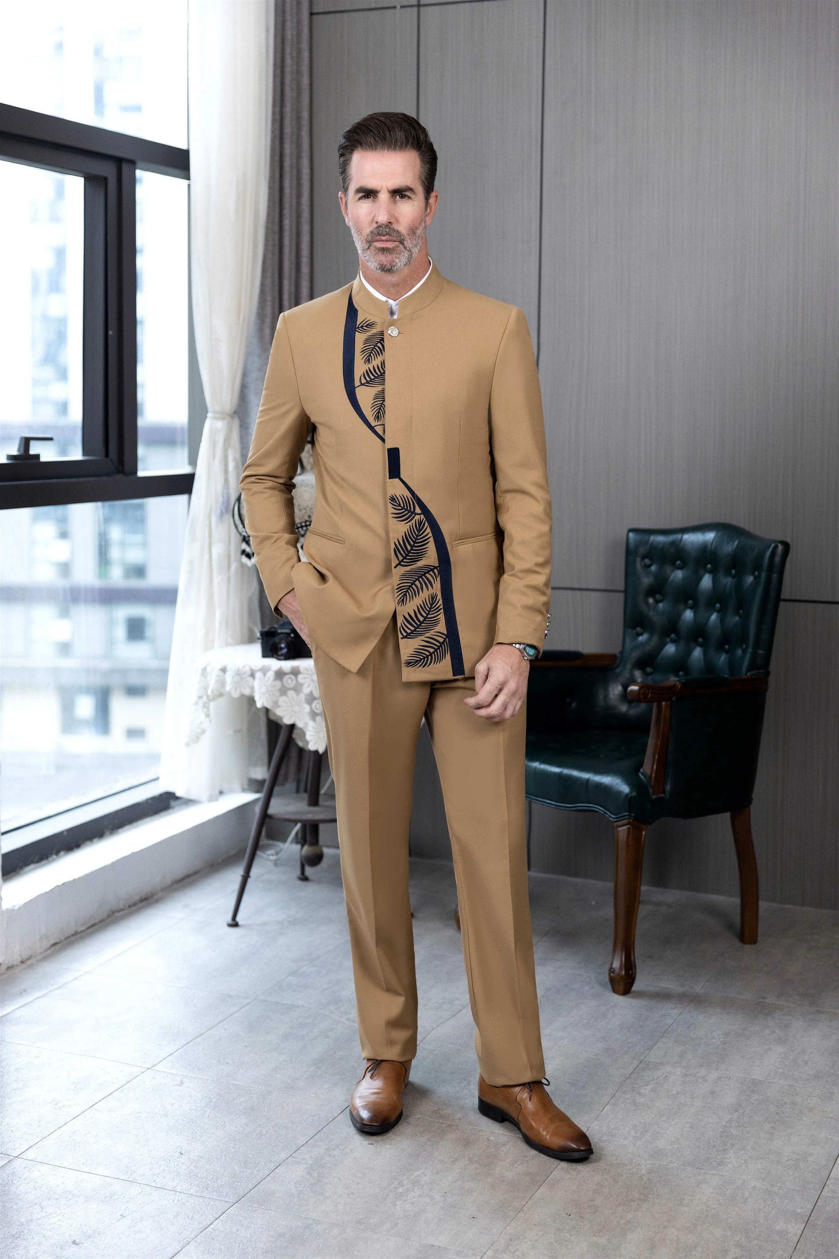 Men's Suit 2 Piece Stand Lapel Jacket (Blazer Pants)