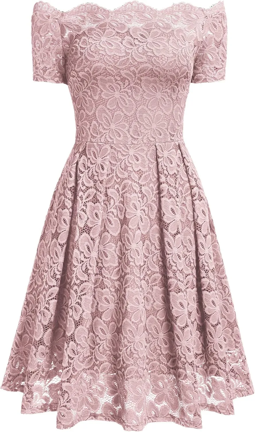 MISSMAY Women's Vintage Floral Lace Short Sleeve Boat Neck Cocktail Party Swing Dress