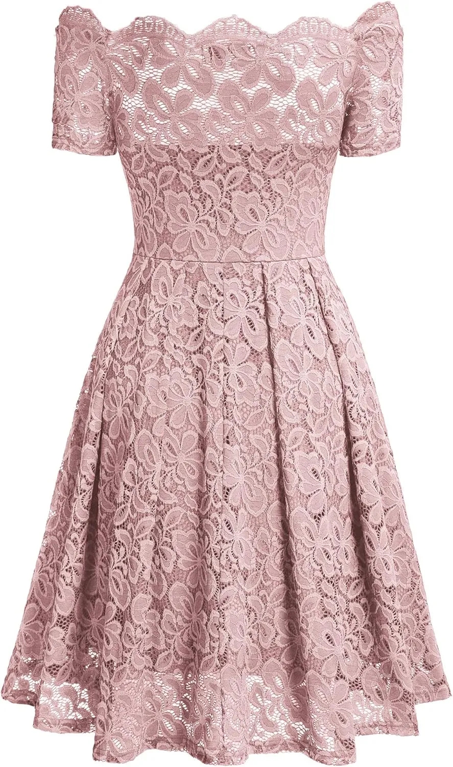 MISSMAY Women's Vintage Floral Lace Short Sleeve Boat Neck Cocktail Party Swing Dress