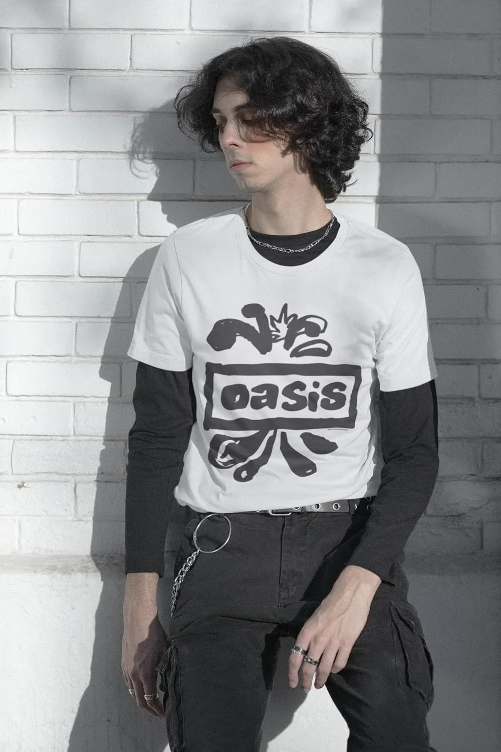 Oasis Band T Shirt Splatter Logo Adult White Short Sleeve 90s English Rock Music Retro Style Graphic Tees