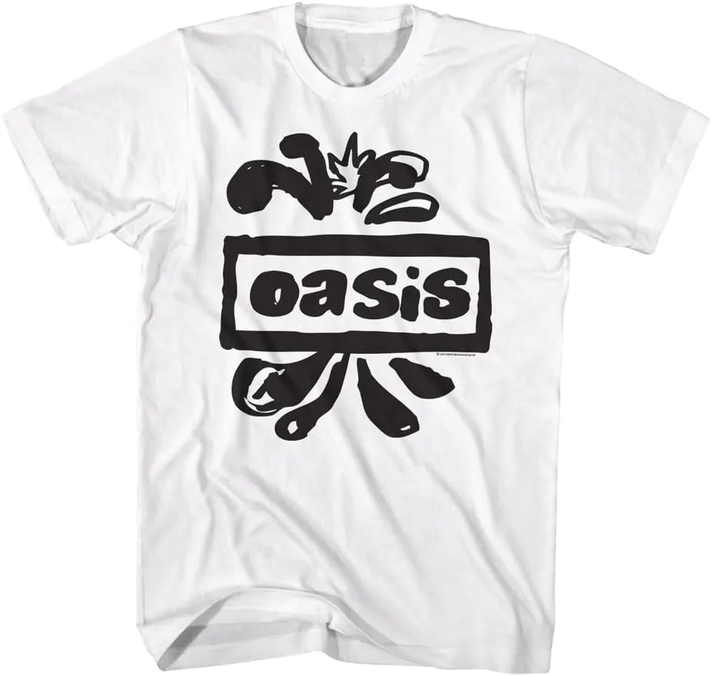 Oasis Band T Shirt Splatter Logo Adult White Short Sleeve 90s English Rock Music Retro Style Graphic Tees