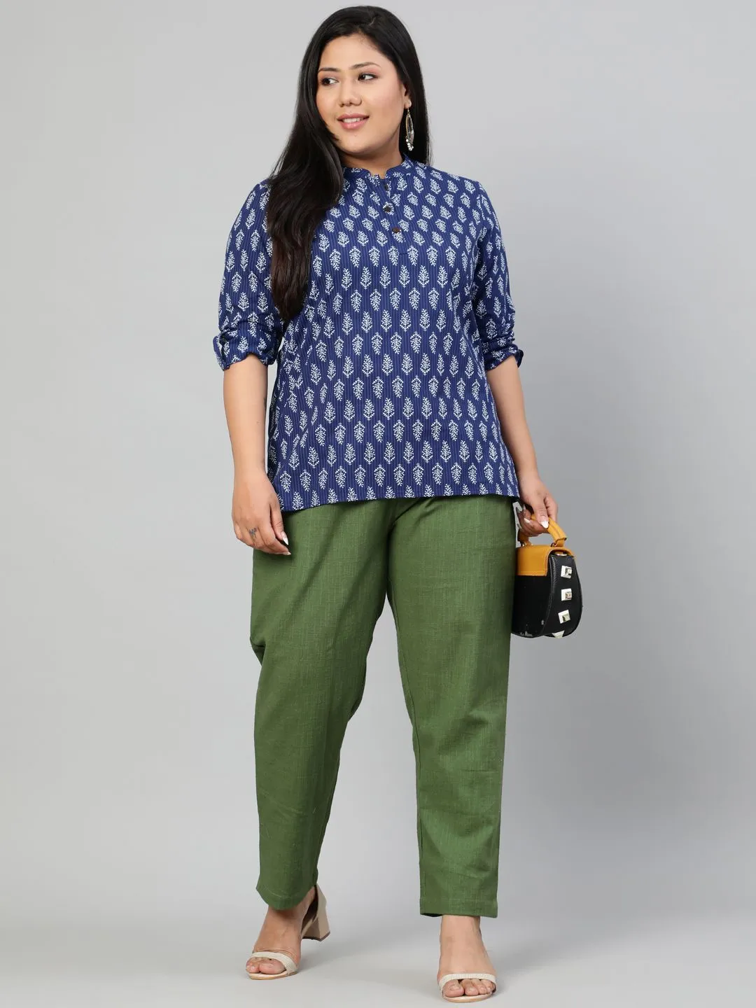 Olive Green Plus Size Ethnic Wear Cotton Slub Pants