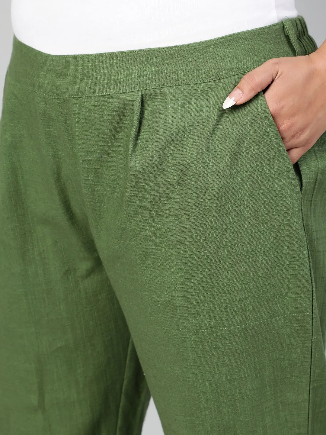 Olive Green Plus Size Ethnic Wear Cotton Slub Pants