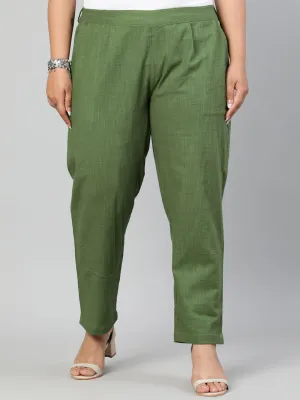 Olive Green Plus Size Ethnic Wear Cotton Slub Pants
