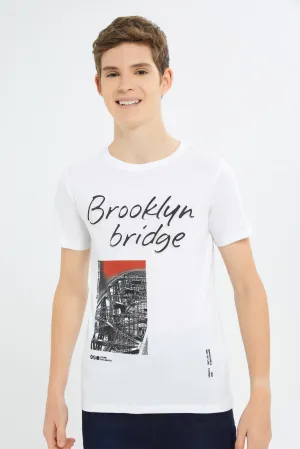 Senior Boys White Brooklyn Bridge T-Shirt