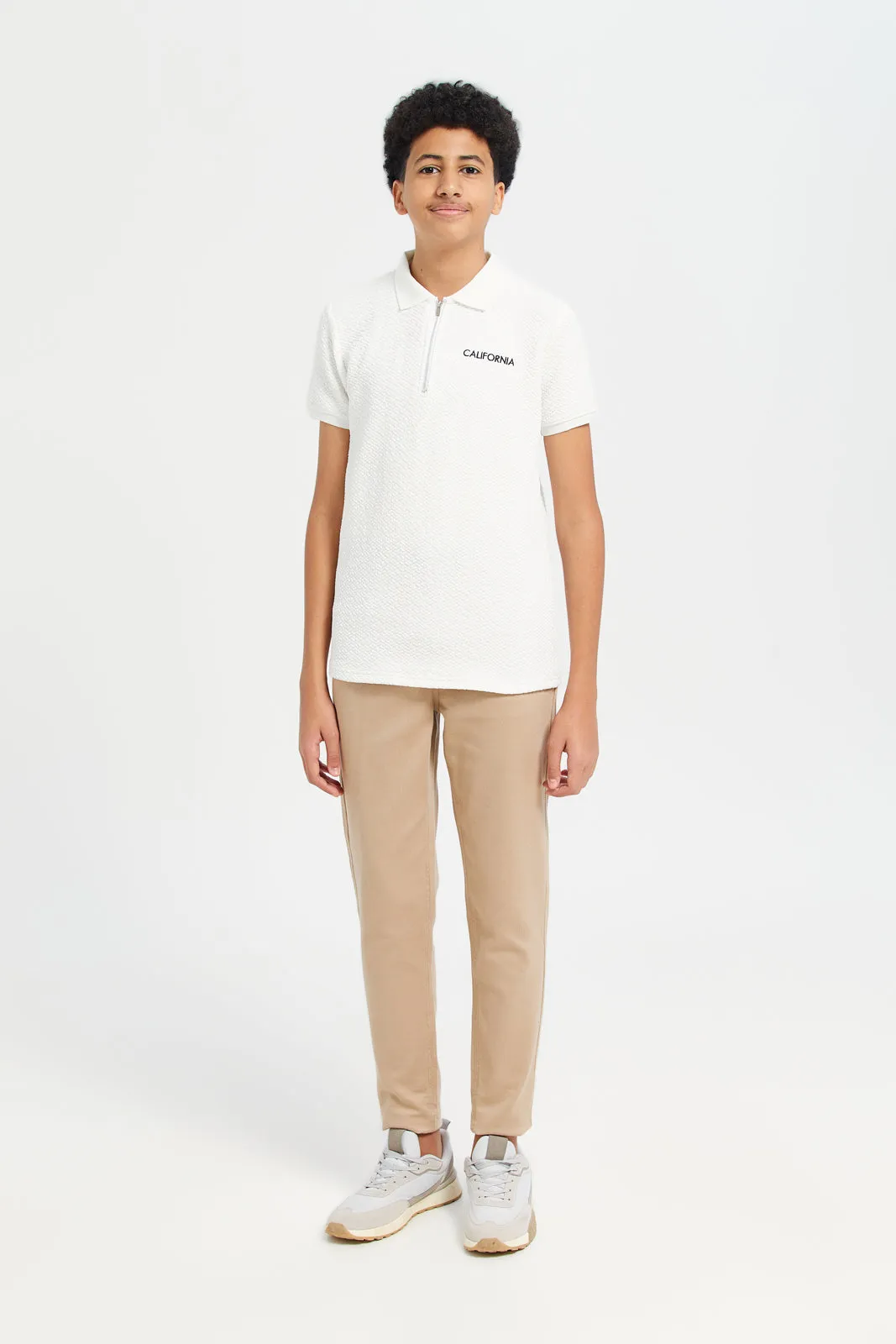 Senior Boys White Jacquard Polo Shirt