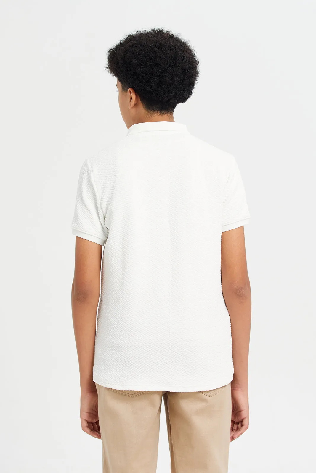 Senior Boys White Jacquard Polo Shirt