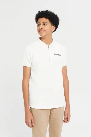 Senior Boys White Jacquard Polo Shirt