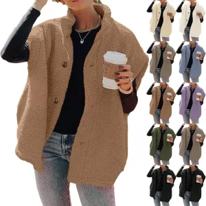 Sherpa Vest Women Sleeveless Button Down Fuzzy Fleece Vest Jacket Casual Oversized Vests Outerwear with Pockets