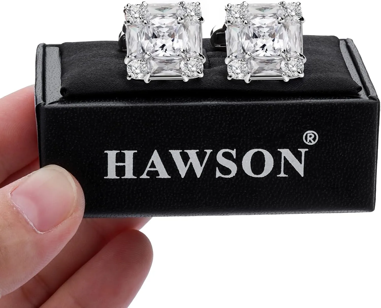 Shiny Cufflinks for Men's Fancy Shirt for Suit, in Gift Box, Matching with Solid Tie in Red White Black Blue Easily, Designed by HAWSON