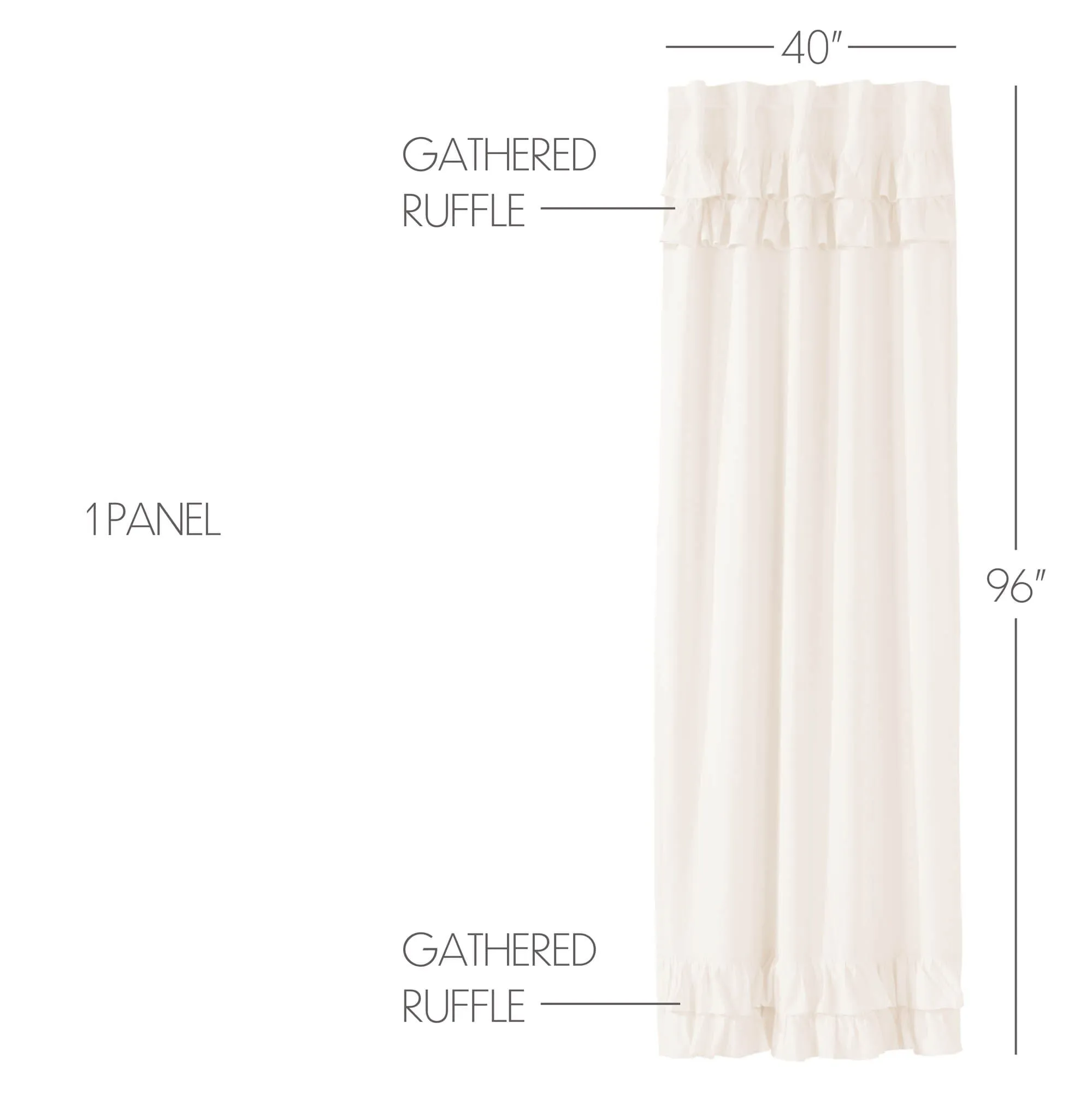 Simple Life Flax Antique White Ruffled Lined Single Panel Curtain 96"