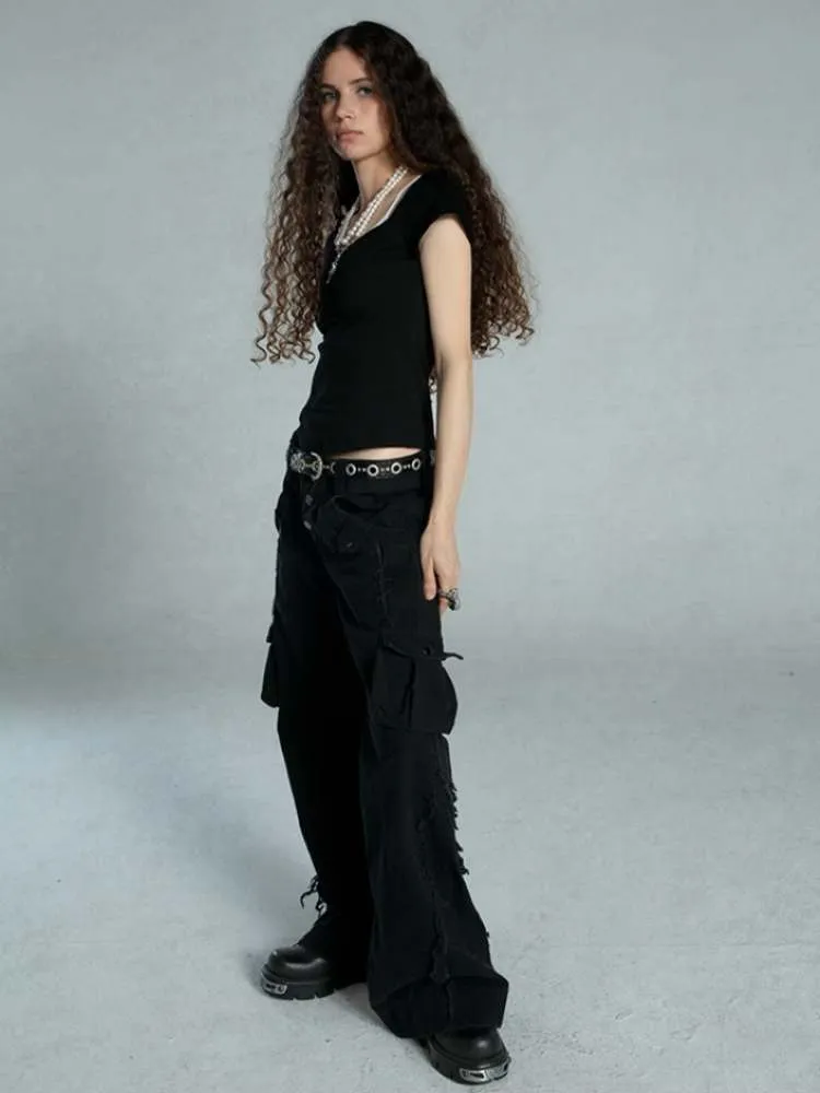 Straight Loose Washed Distressed Trumpet Mop Pants【s0000009022】