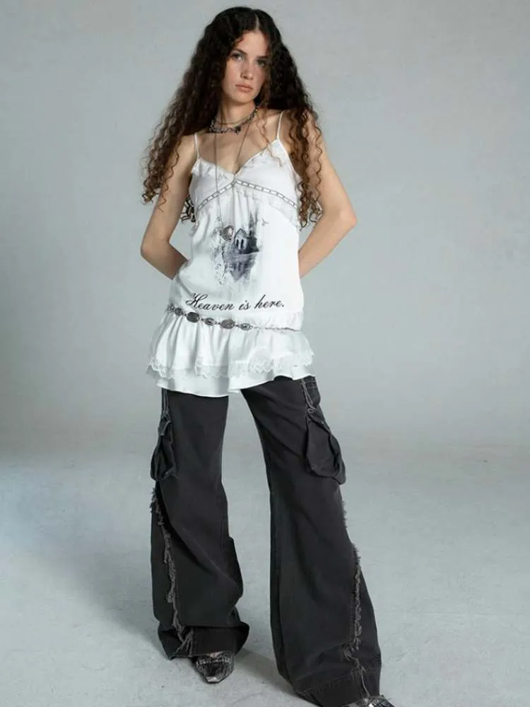 Straight Loose Washed Distressed Trumpet Mop Pants【s0000009022】