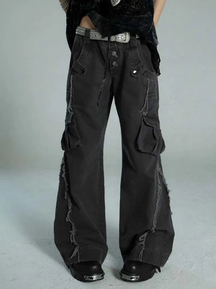 Straight Loose Washed Distressed Trumpet Mop Pants【s0000009022】