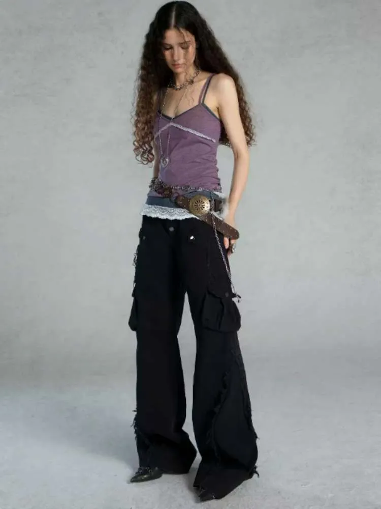 Straight Loose Washed Distressed Trumpet Mop Pants【s0000009022】