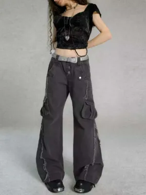 Straight Loose Washed Distressed Trumpet Mop Pants【s0000009022】