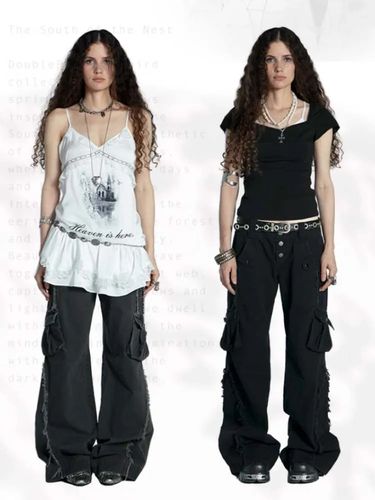 Straight Loose Washed Distressed Trumpet Mop Pants【s0000009022】