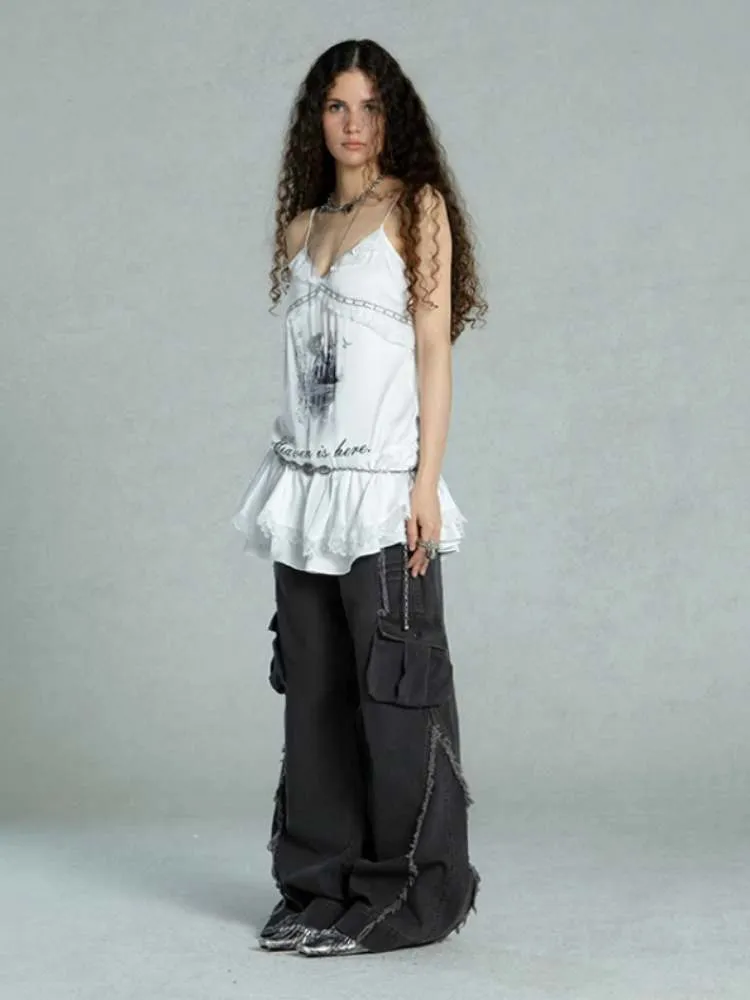 Straight Loose Washed Distressed Trumpet Mop Pants【s0000009022】