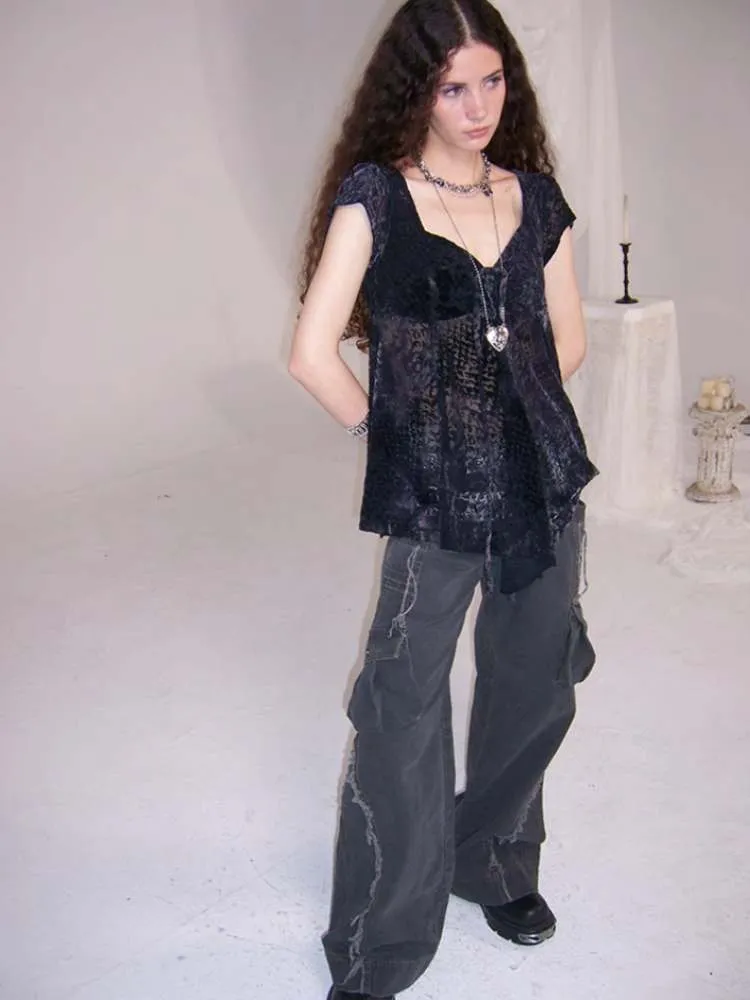 Straight Loose Washed Distressed Trumpet Mop Pants【s0000009022】